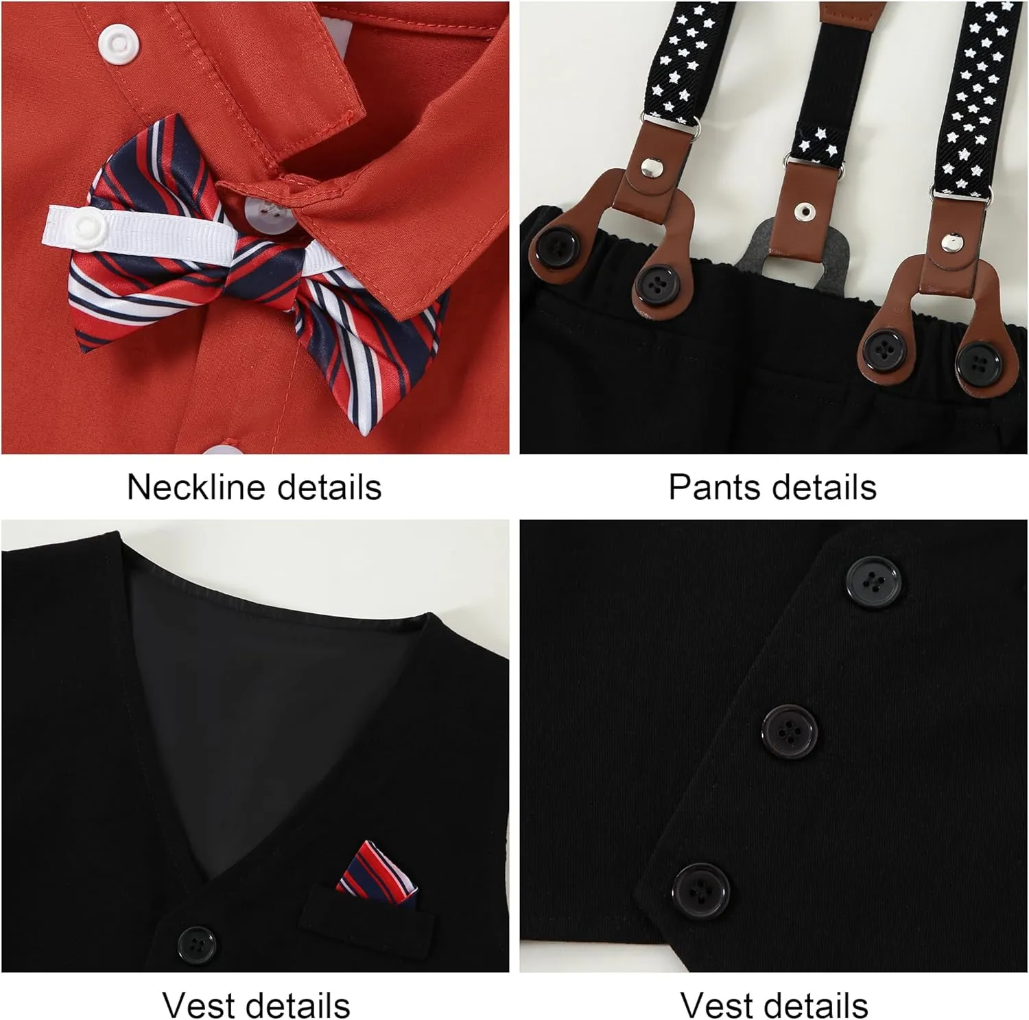 YUEMION Toddler Baby Boy Clothes Suits Gentleman Dress Shirt Bowtie Vest Suspender Pants Boy Formal Wedding Outfits Set 1-5T