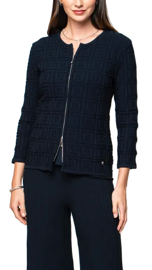 Zia Square-Detail Knit Jacket; Dark Navy