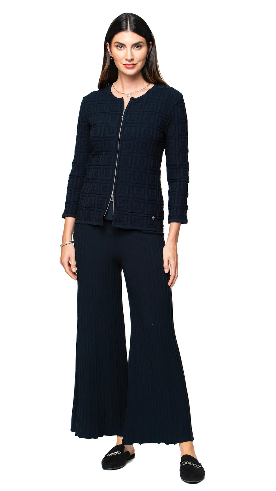 Zia Square-Detail Knit Jacket; Dark Navy