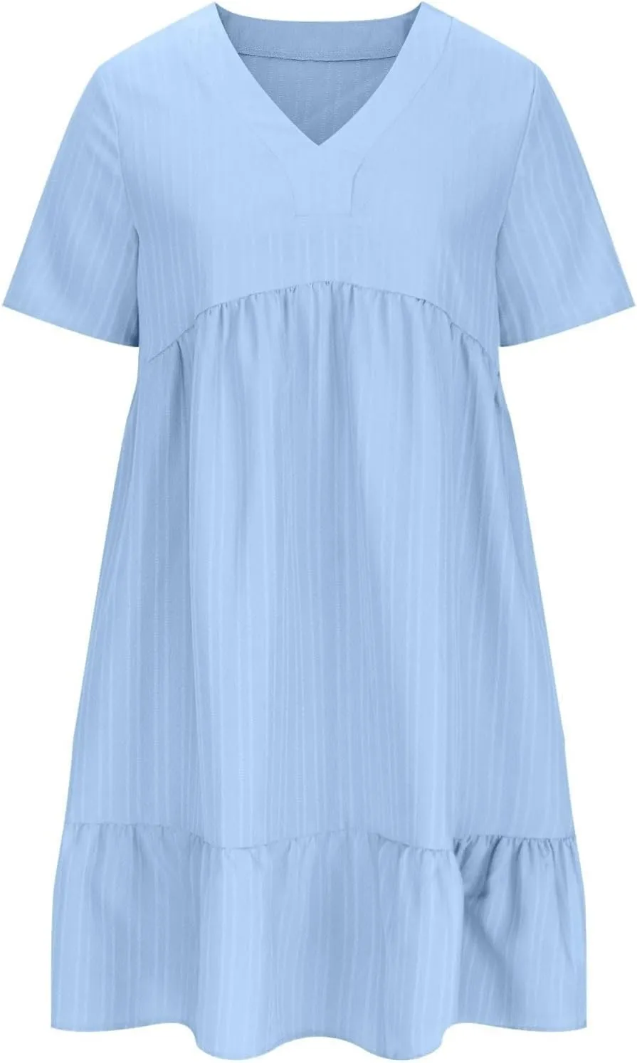 ZYXTIM Summer Dresses for Women 2025 V Neck Short Sleeve Casual Loose Flowy Swing Dress Plus Size Plain Boho Beach Sundress