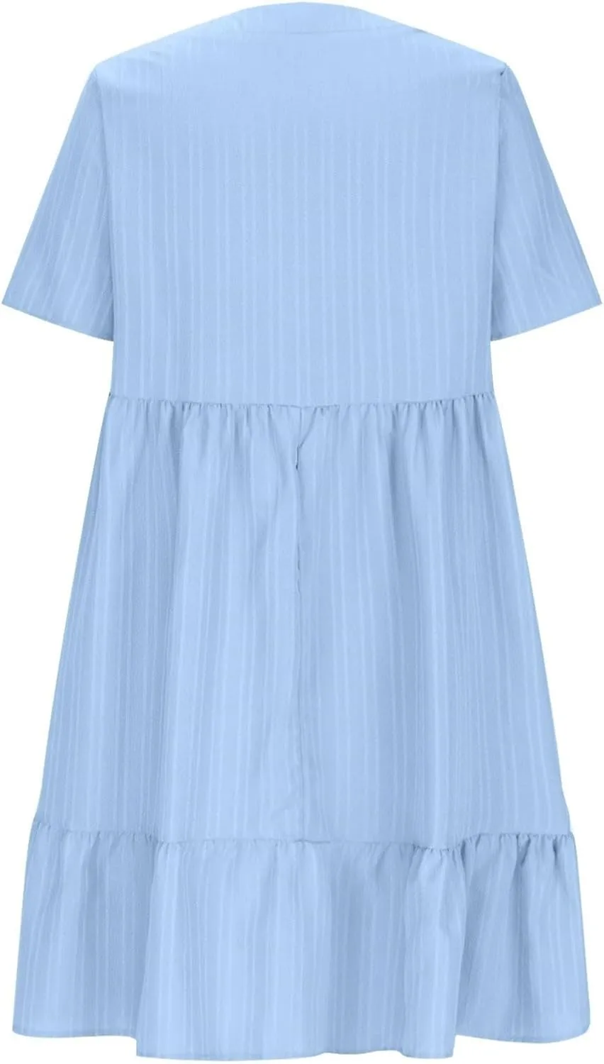 ZYXTIM Summer Dresses for Women 2025 V Neck Short Sleeve Casual Loose Flowy Swing Dress Plus Size Plain Boho Beach Sundress